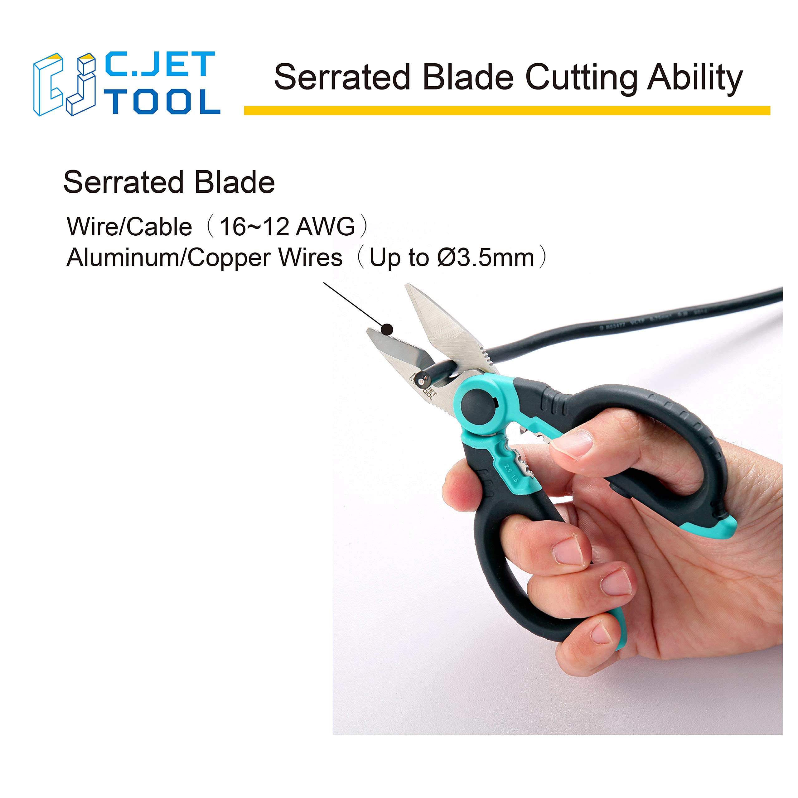 C.JET TOOL 6" Stainless Electrician Scissors Heavy Duty Professional for Aluminium Copper Soft Cable (Turquoise)