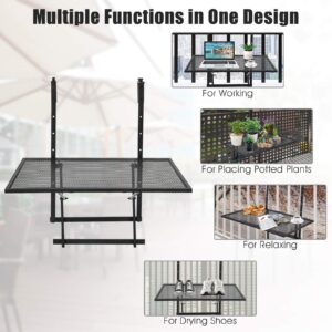 Tangkula Outdoor Folding Hanging Table, 5 Height Adjustable & Foldable Space Saving Railing Serving Table, Width from 1.5 inch to 4 inches, Suitable for Patio, Balcony and Deck