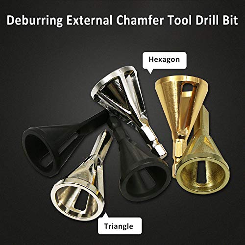 Deburring External Chamfer Tool, Deburring Tool Hard High Speed Stainless Steel Remove Burr Quickly Repairs Tools for Drill Bit External Chamfer Gold Hexagon 4PCS