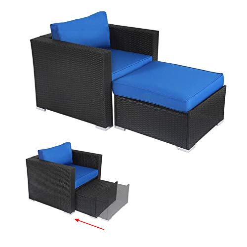 kinbor Patio Sectional Sofa Chair with Ottoman, Wicker Outdoor Conversation Set for Outdoor Indoor Balcony Daily Use