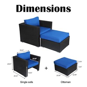 kinbor Patio Sectional Sofa Chair with Ottoman, Wicker Outdoor Conversation Set for Outdoor Indoor Balcony Daily Use