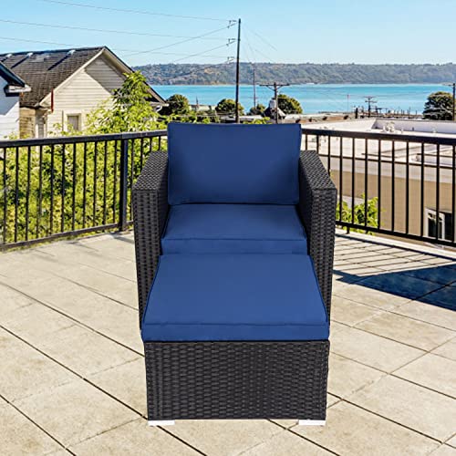 kinbor Patio Sectional Sofa Chair with Ottoman, Wicker Outdoor Conversation Set for Outdoor Indoor Balcony Daily Use