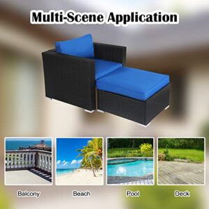 kinbor Patio Sectional Sofa Chair with Ottoman, Wicker Outdoor Conversation Set for Outdoor Indoor Balcony Daily Use