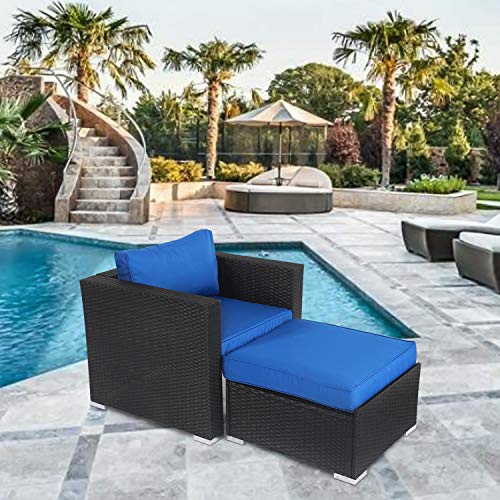 kinbor Patio Sectional Sofa Chair with Ottoman, Wicker Outdoor Conversation Set for Outdoor Indoor Balcony Daily Use