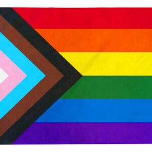 Progress Pride Rainbow Flag,3 x 5 Foot Progressive Pride Flag 100 D Polyester Outdoor Flag,Bright and Vivid Colors Bisexual Trans LGTBQ Community Gay Pride Banner,UV Fade with Brass Grommets