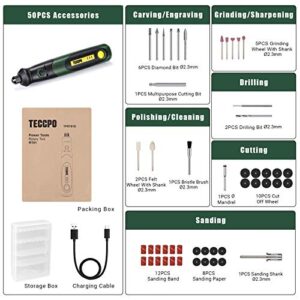 Cordless Rotary Tool TECCPO, 3.7V With 50pcs Accessories, USB Charging Mini Rotary Tool, 3-Speed for Light DIY, Polishing, Cleaning and Engraving