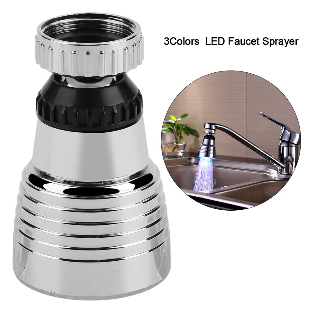 Faucet Sprayer Head 360°Rotatable LED Sink Faucet, 3-Color Temperature Sensing Control Sink Head with LED, Color Changing Faucet Tap, LED Light Water Faucet for Bathroom Toilet Kitchen