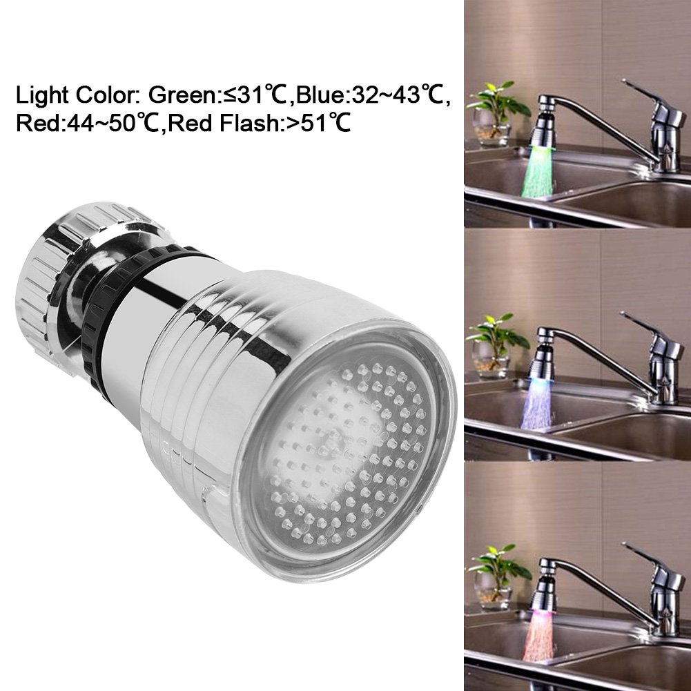 Faucet Sprayer Head 360°Rotatable LED Sink Faucet, 3-Color Temperature Sensing Control Sink Head with LED, Color Changing Faucet Tap, LED Light Water Faucet for Bathroom Toilet Kitchen