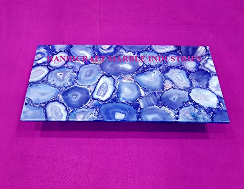 Blue Agate Table Top/Back splash, 24 x 18 Inch, Customize Size, Counter Top Blue Agate Rectangle Table, Rectangular Agate Table