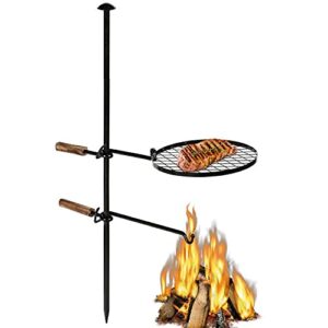 okl adjustable swivel campfire grill grate, portable heavy duty steel go open fire cooking camping grill barbecue with water bottle support frame for griddle plate bbq (18 inch)