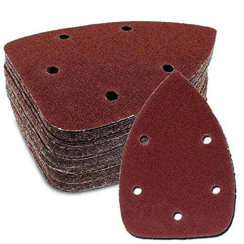 Cionyce 50 Pcs 80 Grit Mouse Detail Sander Sandpaper 5 Hole Mouse Sandpaper Hook and Loop Sander Pads Sanding Sheets for 140mm Sanding Machine