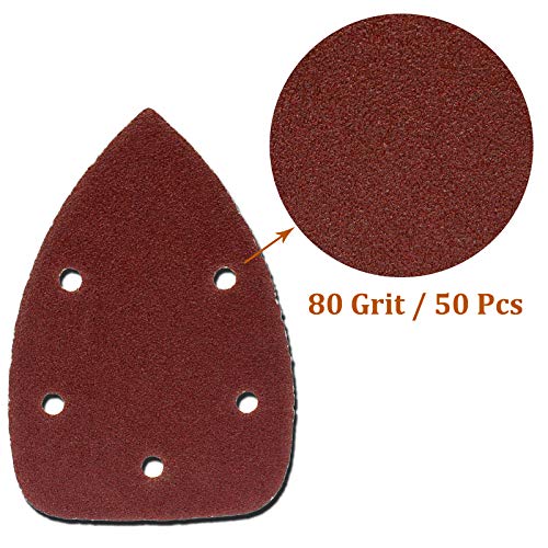 Cionyce 50 Pcs 80 Grit Mouse Detail Sander Sandpaper 5 Hole Mouse Sandpaper Hook and Loop Sander Pads Sanding Sheets for 140mm Sanding Machine