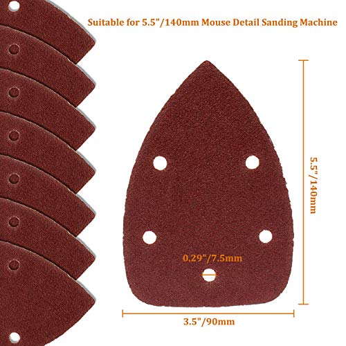 Cionyce 50 Pcs 80 Grit Mouse Detail Sander Sandpaper 5 Hole Mouse Sandpaper Hook and Loop Sander Pads Sanding Sheets for 140mm Sanding Machine