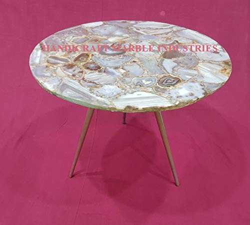 15" Inch Round (Customize Sizes) Natural Brown Agate Glass Coffee Table with Metal Base, Agate Table, Stone Coffee Table, Agate Table Top, Agate Round Coffee Table