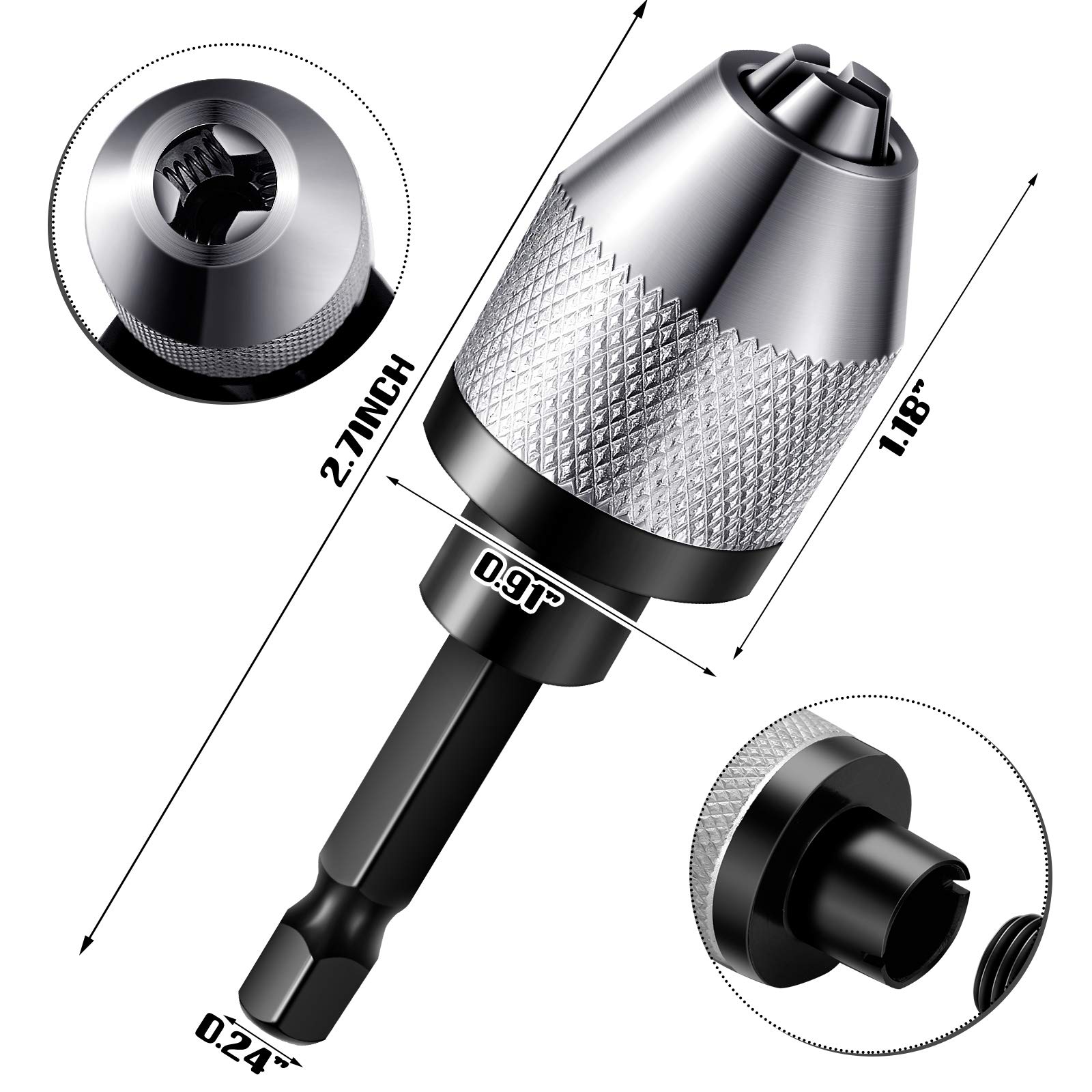 Keyless Drill Chuck Bit 1/4 Inch Hex Shank Keyless Drill Chuck Fast Change Converter Extension Screwdriver Drill Adapter in 0.3-6.5 mm, 0.3-3.6 mm for Impact Drill Tool Attachment (2 Pieces)