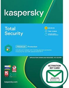 kaspersky total security 2021 (2022 ready) | 3 devices | 1 year | pc/mac/android | activation key card by post with antivirus software, internet security, secure vpn, password manager, safe kids