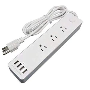 rigo power strip surge protector, 3 outlets, 4 usb ports, fireproof material, ul certified, 5.5ft cord, on/off switch, white