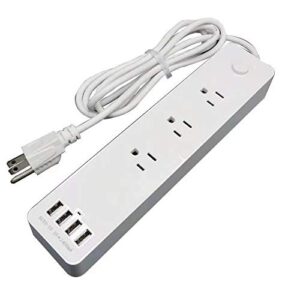 RIGO Power Strip Surge Protector, 3 Outlets, 4 USB Ports, Fireproof Material, UL Certified, 5.5ft Cord, On/Off Switch, White