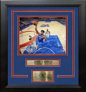 joel embiid rim-cam slam dunk philadelphia 76ers 8" x 10" framed basketball photo with engraved autograph
