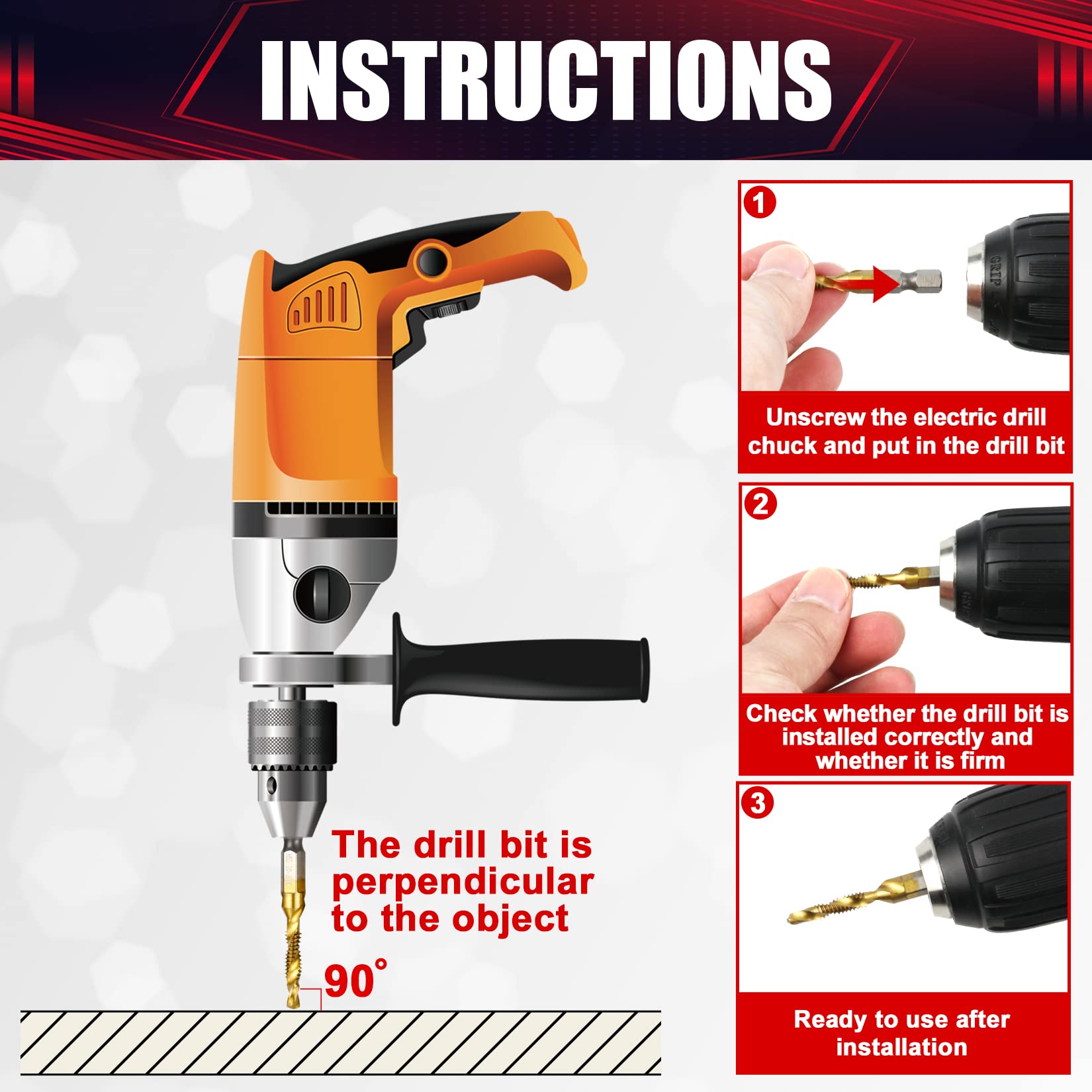 wesleydrill Titanium Combination Tap Drill Bit Set 6 Pcs Screw Tapping Bit Multi-Function Bit Set Fit for Light Metal Aluminum Board Iron etc