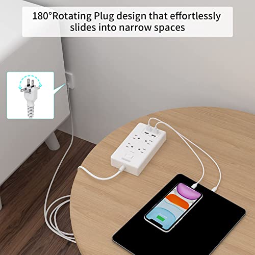 Rotating Plug 2 Prong Power Strip Surge Protector, NTONPOWER Two Prong Extension Cord 15 ft, 2 Prong to 3 Prong Outlet Adapter, 4 Outlets 4 USB Ports,Non-Grounded Outlets Ideal for Old House, White