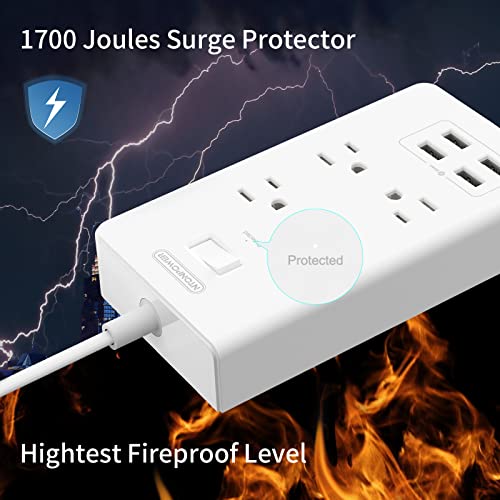 Rotating Plug 2 Prong Power Strip Surge Protector, NTONPOWER Two Prong Extension Cord 15 ft, 2 Prong to 3 Prong Outlet Adapter, 4 Outlets 4 USB Ports,Non-Grounded Outlets Ideal for Old House, White