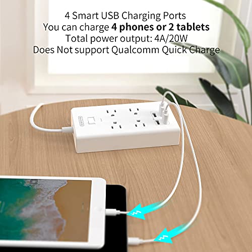 Rotating Plug 2 Prong Power Strip Surge Protector, NTONPOWER Two Prong Extension Cord 15 ft, 2 Prong to 3 Prong Outlet Adapter, 4 Outlets 4 USB Ports,Non-Grounded Outlets Ideal for Old House, White