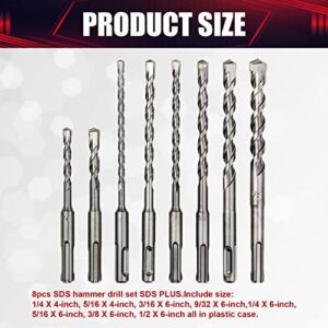 wesleydrill Rotary Hammer Drill Bit Set 8 Pcs SDS-Plus Drill Bits Fit for Fast Drilling in Block, Masonry and Concrete