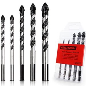 wesleydrill Masonry Drill Bit Set 5 pcs 1/4"-1/2" Concrete Drill Bit Set Fit for Home DIY Building and Engineering Suitable for Electric Drill or Professional Drill