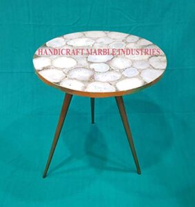 18" inch (customize sizes) round natural white agate coffee table with gold or silver foil coated borders with metal base, agate table, stone coffee table, agate table top, agate round coffee table