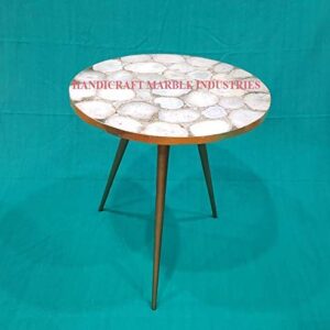 18" Inch (Customize Sizes) Round Natural White Agate Coffee Table with Gold or Silver Foil coated borders with Metal Base, Agate Table, Stone Coffee Table, Agate Table Top, Agate Round Coffee Table