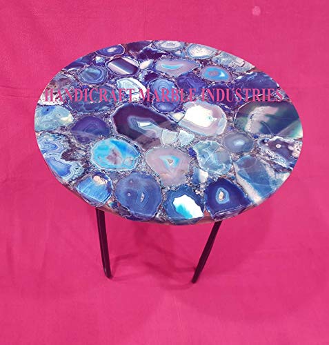 18" Inch Agate Table, Round (Customize Sizes) Blue Agate Coffee Table with Hair Pin Style Metal Base, Stone Coffee Table, Agate Table Top, Agate Round Coffee Table, Agate Side Table Home Decor