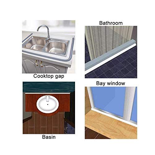 Collapsible Shower Threshold Water Dam Silicone Rubber Kitchen Water Splash Guard,Frameless Shower Threshold Door Bottom Seal Strip Water Barrier for Sink Retaining Dam Strip for Countertop (39Inch)