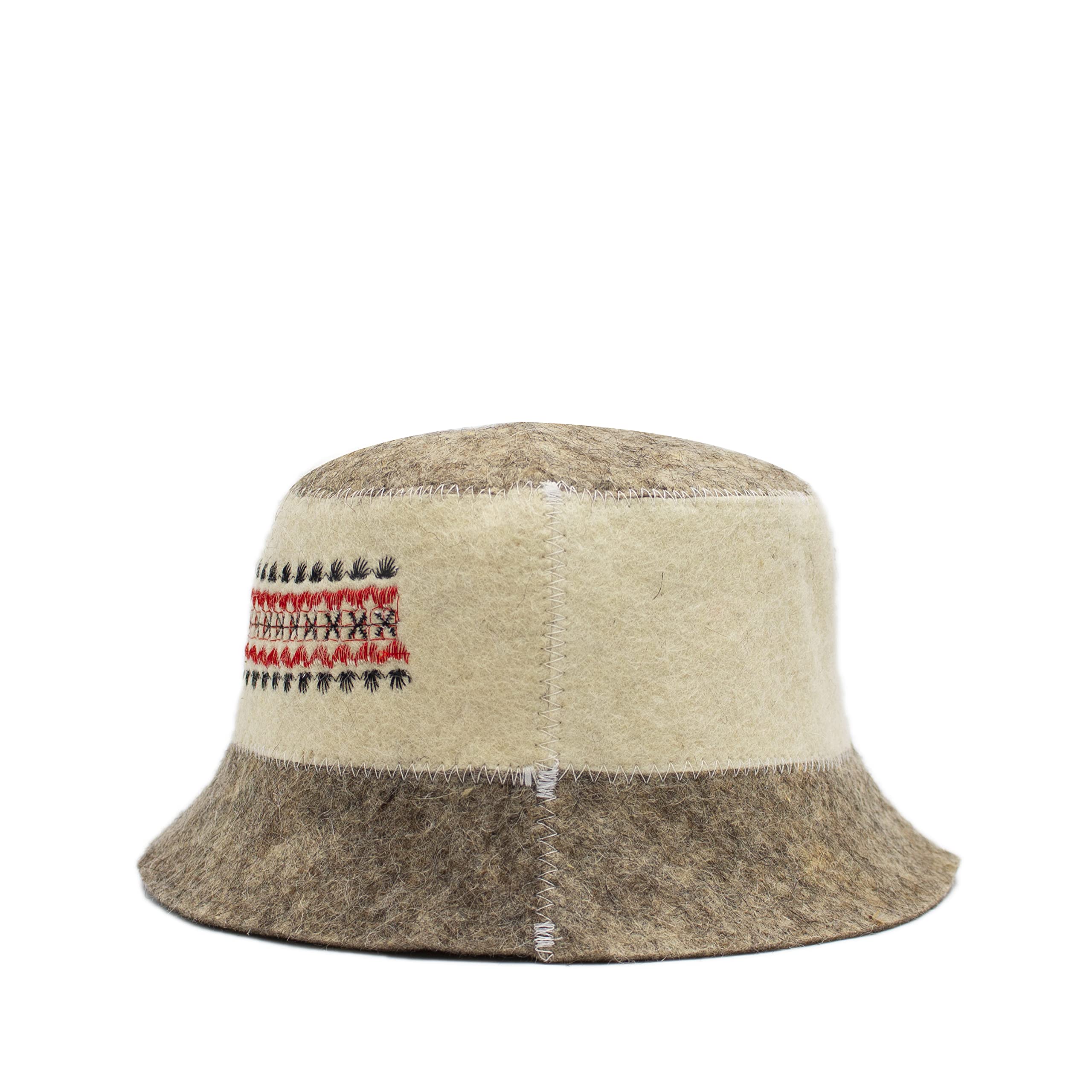 SHSH trade group Ukrainian Wool Sauna Hat Embroidered Ornament Vyshyvanka - Sauna Hat Finnish Ukraine Sauna Hat Wool Russian Banya Sauna Hat for Men Sauna Hats Beige and Gray