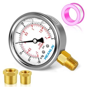 meanlin measure -30~30psi stainless steel 1/4" npt 2.5" face dial,vacuum pressure gauge,lower mount, with 1/4" x 1/2" npt and 1/4" x 3/8" npt hex bushing