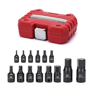 mixpower 14-piece dr. bit socket set, 2.5mm to 19mm, 1/4", 3/8" and 1/2" drive, cr-mo impact grade, metric, hex bit socket