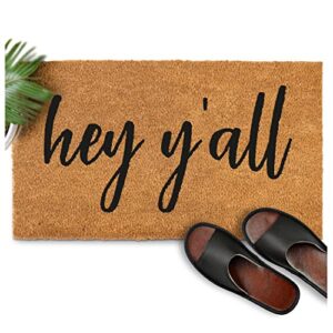 hey y'all welcome mat outdoor 30x17 inch funny coir doormat with anti-slip backing, hey yall door mat, entrance natural outdoor door mat southern door mat hey yall doormat front door mat hey yall