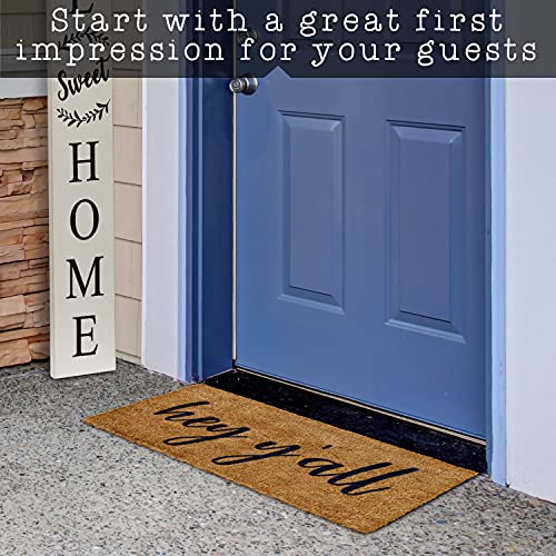 Hey Y'all Welcome Mat Outdoor 30x17 Inch Funny Coir Doormat with Anti-Slip Backing, Hey Yall Door Mat, Entrance Natural Outdoor Door Mat Southern Door Mat Hey Yall Doormat Front Door Mat Hey Yall