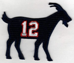 tom brady g.o.a.t goat no. 12 patch - jersey number football sew or iron-on embroidered patch 3 1/4 x 2 3/4"