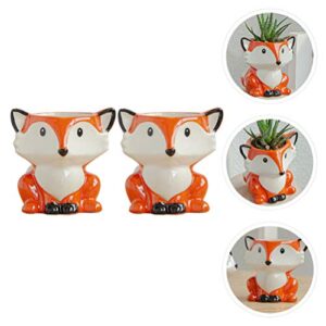 PRETYZOOM 2pcs Succulent Potted Plant Fox Plant Pot House Plant Pot Fox Flower Pot Small Planter Pots Table Top Decor Succulent Ceramic Pot Flower Vase Ceramics Indoor Flower Stand