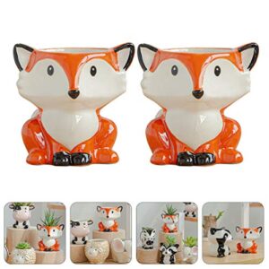 PRETYZOOM 2pcs Succulent Potted Plant Fox Plant Pot House Plant Pot Fox Flower Pot Small Planter Pots Table Top Decor Succulent Ceramic Pot Flower Vase Ceramics Indoor Flower Stand