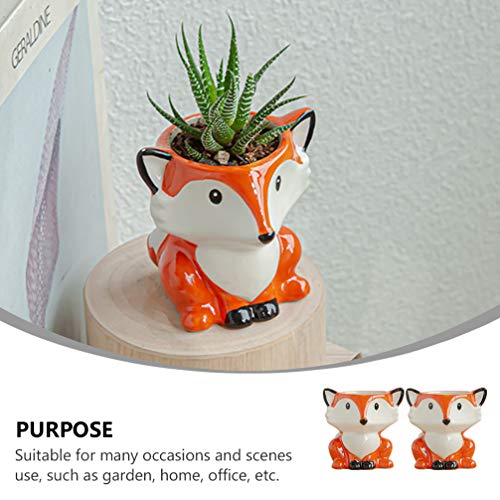 PRETYZOOM 2pcs Succulent Potted Plant Fox Plant Pot House Plant Pot Fox Flower Pot Small Planter Pots Table Top Decor Succulent Ceramic Pot Flower Vase Ceramics Indoor Flower Stand