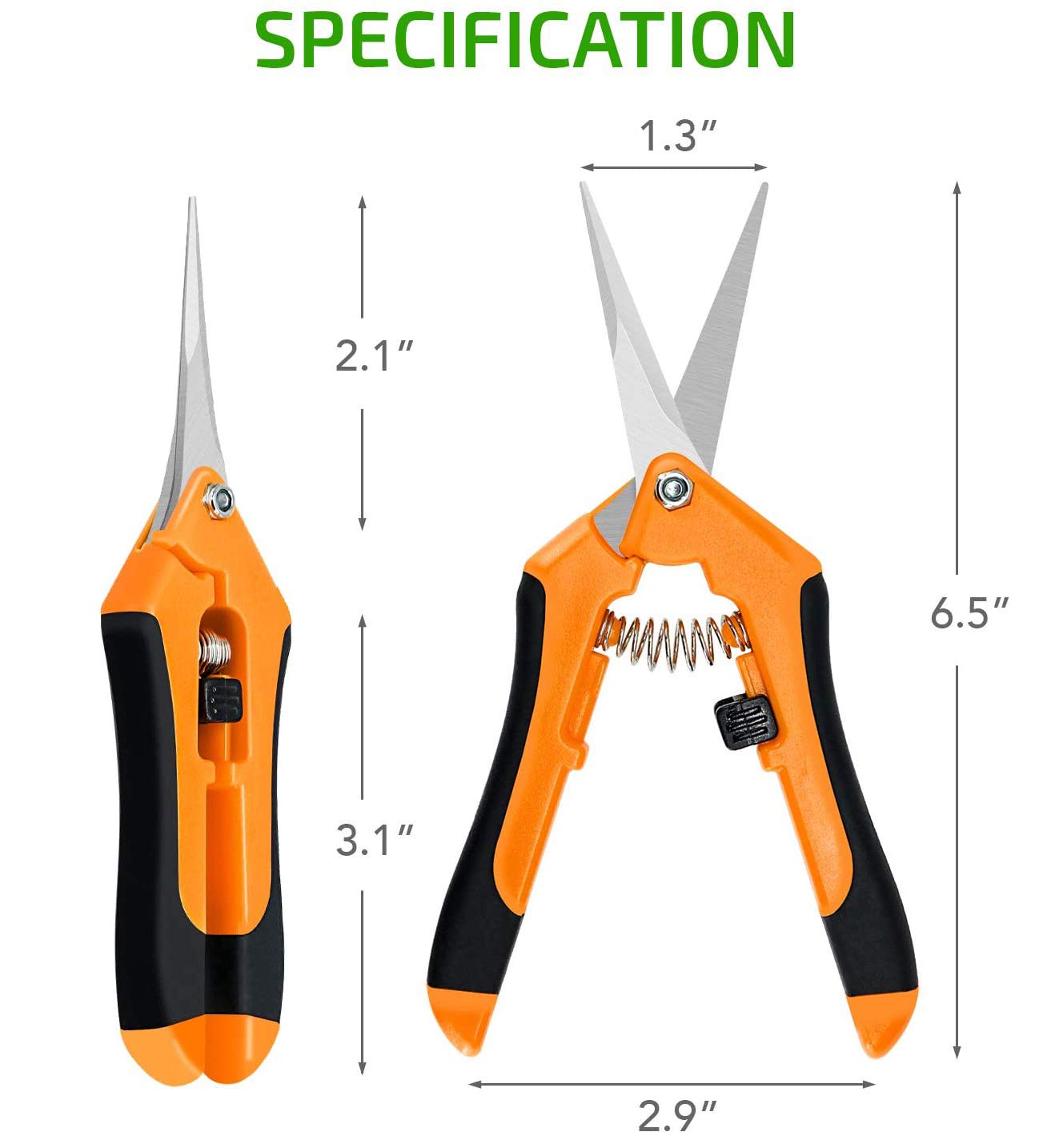 iPower GLPRNR6ORV1 6.5 Inch Gardening Pruning Shears Hand Scissors with Straight Stainless Steel Blades for Trimming Herbs, Flowers, Bonsai, 1-Pack, Orange