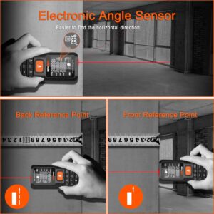 Laser Measure 393ft, LOMVUM Laser Distance Meter 120M, Portable Handle Digital Measure Tool Range Finder with Backlit LCD, Electronic Angle Sensor, Pythagorean Mode, Measure Distance, Area & Volume