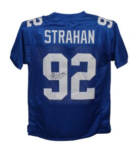 michael strahan autographed/signed pro style blue xl jersey bas