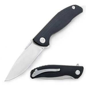 ivtt survival outdoor folding knife, edc multi tool, stainless steel blade with satin polished, g10 handle, bearing system, good for paring, camping, hiking, cycling(black)