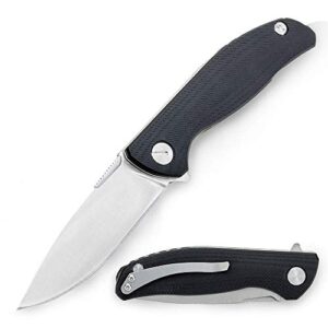 IVTT Survival Outdoor Folding Knife, EDC Multi Tool, Stainless Steel Blade with Satin Polished, G10 Handle, Bearing System, Good for Paring, Camping, Hiking, Cycling(Black)