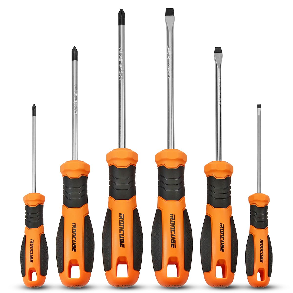IRONCUBE 6 PCS Magnetic Tips Screwdriver Set, Phillips/Slotted Heads, Comfort Grip, Durable CR-V Steel, Multi-Spec for tightening screws fastener, gifts for men father or DIY lover
