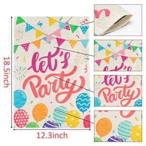 WATINC 2Pcs Happy Birthday Garden Flags Let’s Party Burlap Yard Signs Vertical Double Sided Readable Birthday Cake Banner Poster Party Decorations Supplies for Indoor Outdoor Lawn 12.3 x 18.5 Inch