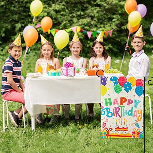 WATINC 2Pcs Happy Birthday Garden Flags Let’s Party Burlap Yard Signs Vertical Double Sided Readable Birthday Cake Banner Poster Party Decorations Supplies for Indoor Outdoor Lawn 12.3 x 18.5 Inch